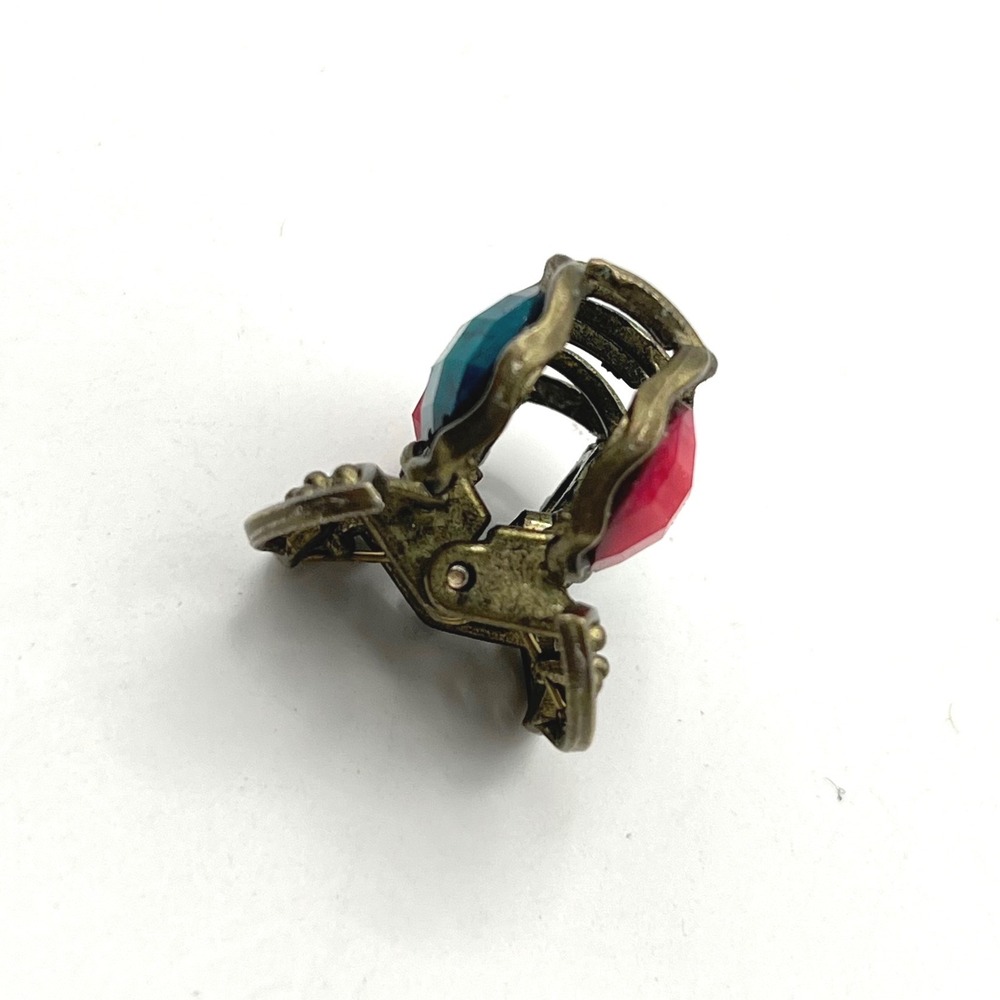Vintage Style Mini Hair Claw Clip Bronze Filigree Red Teal Faux Stone Ornate - Picture 5 of 7